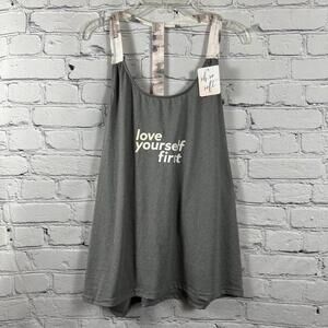 Danskin Oh So Soft Screened Inspirational Racerback Tank Top Heather Gray L NWT